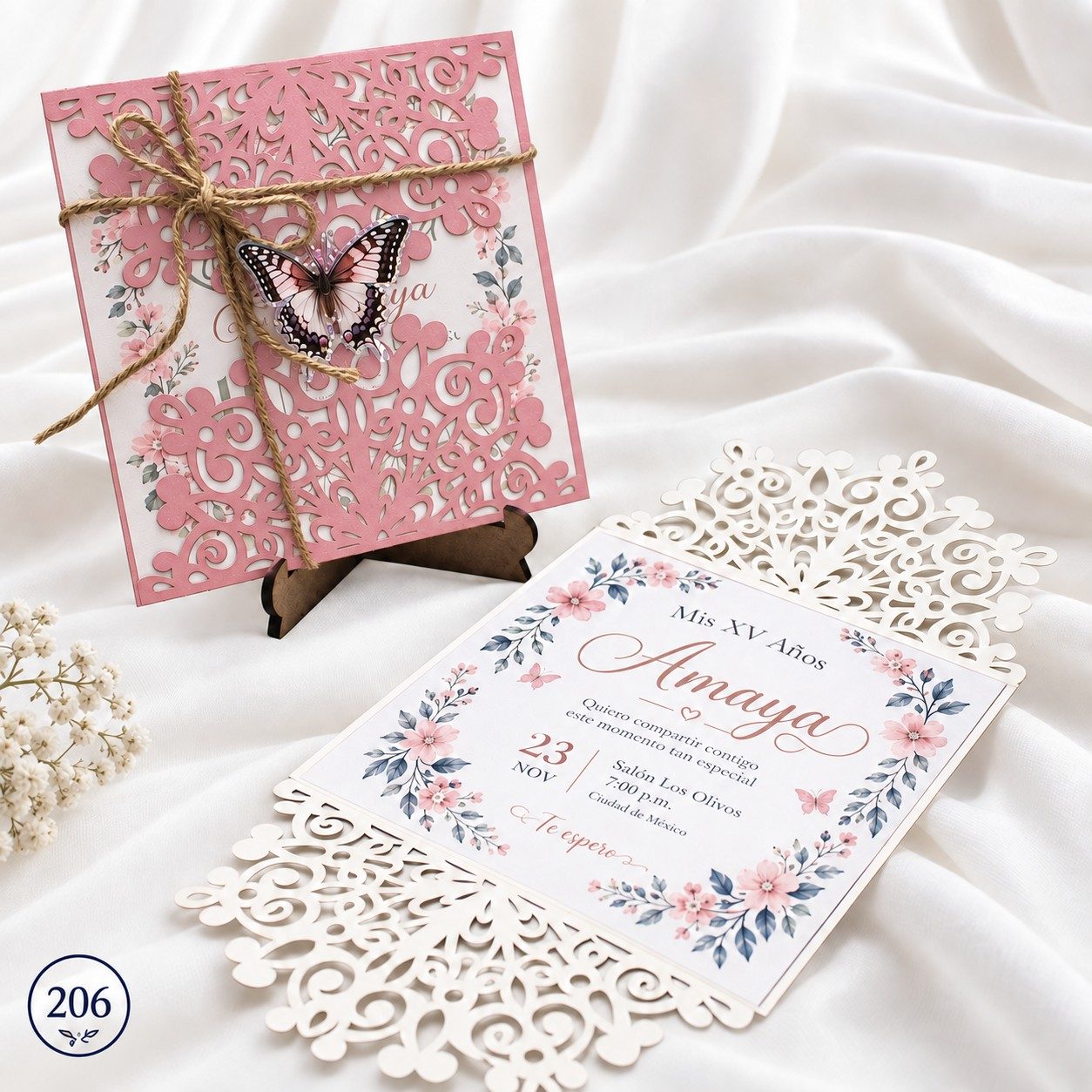 Invitación de 15 años · Mariposas con detalle central · 206