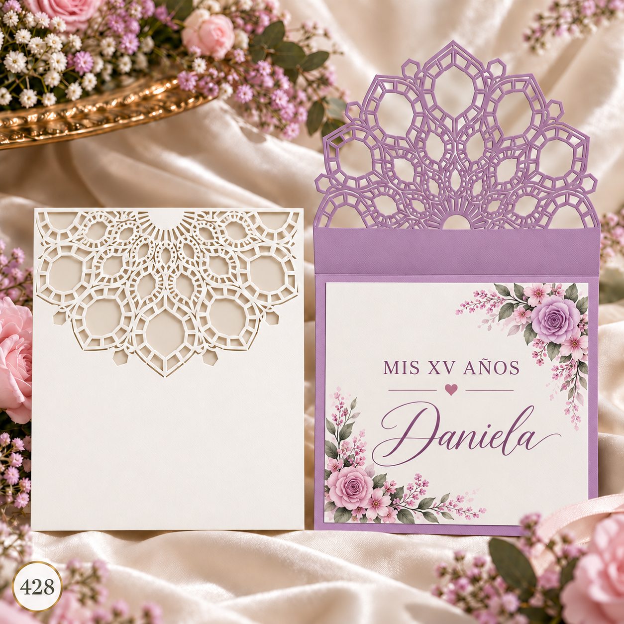 Invitación de 15 años · Bolsillo con mandala en la solapa · 428