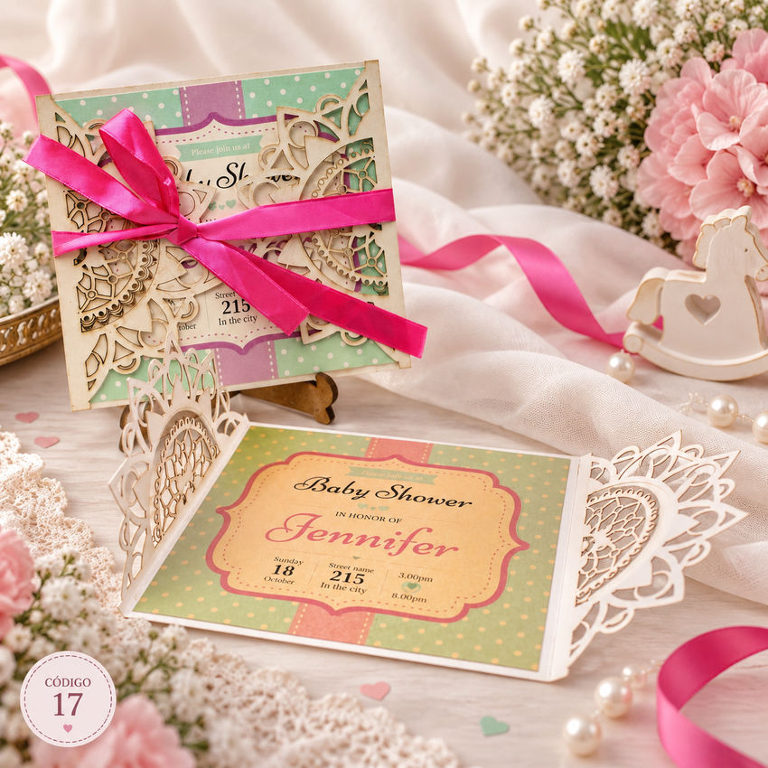 Invitación de boda · Calado con lazo fucsia · 17