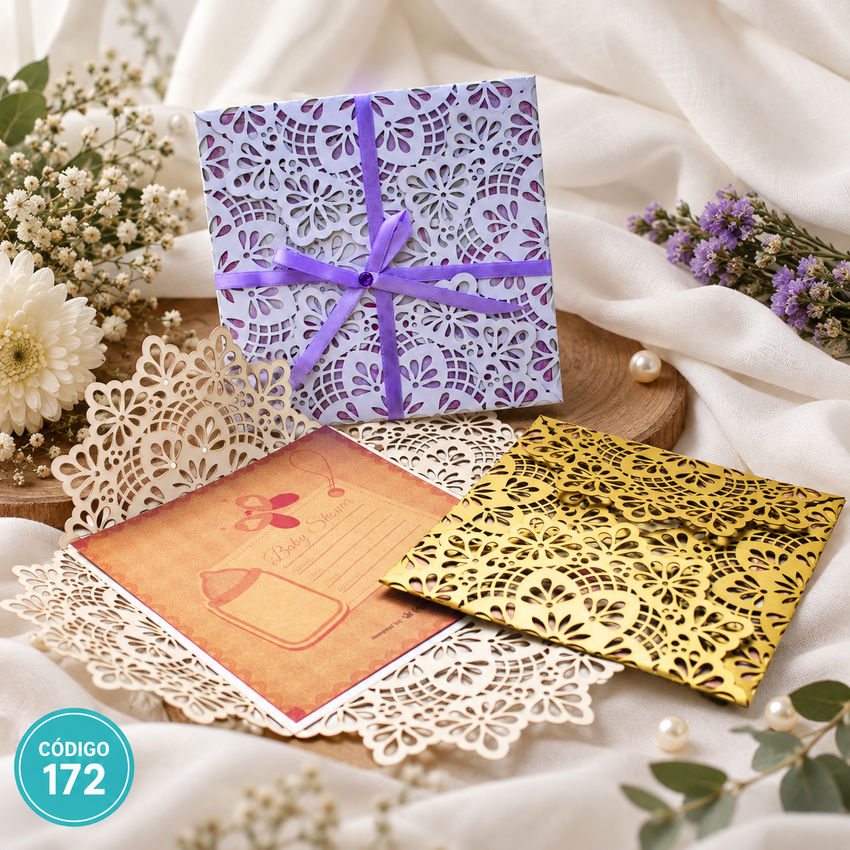 Invitación de boda · Calado lila con cinta · 172