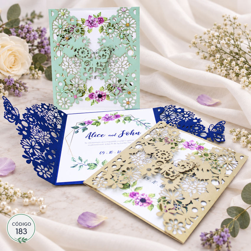 Invitación de boda · Encaje menta con flores · 183