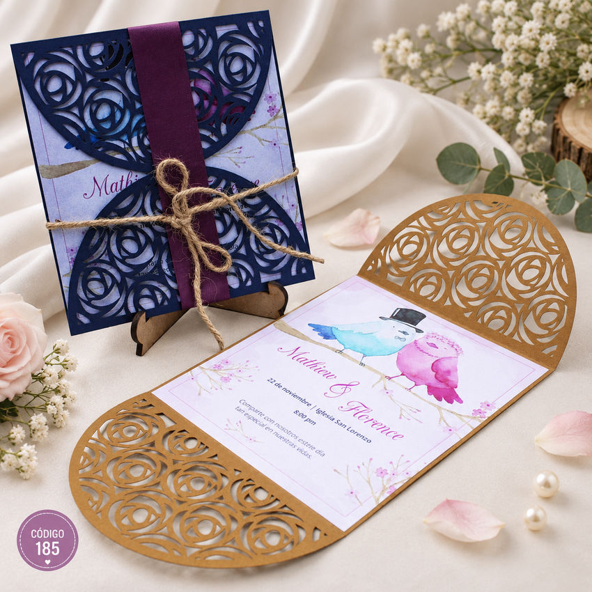 Invitación de boda · Rosas caladas con flor central · 185