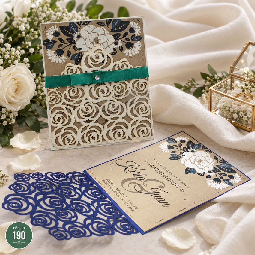 Invitación de boda · Encaje con banda verde · 190