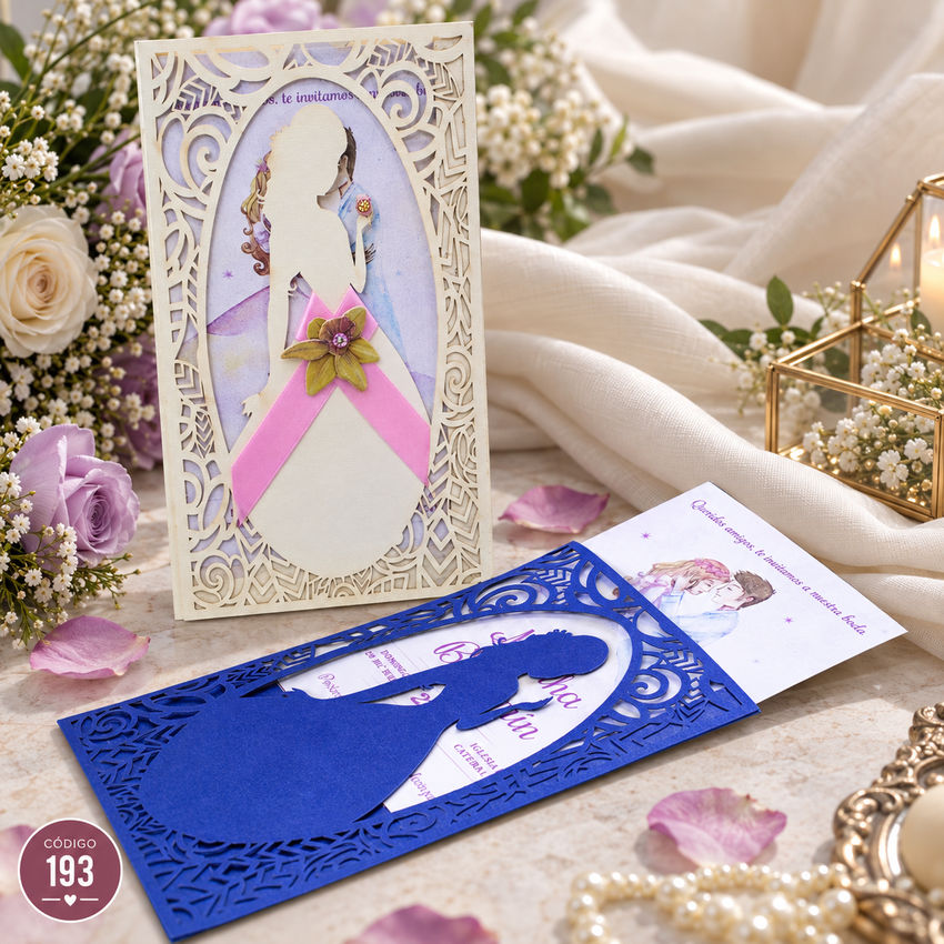 Invitación de boda · Silueta de quinceañera en marco ovalado · 193