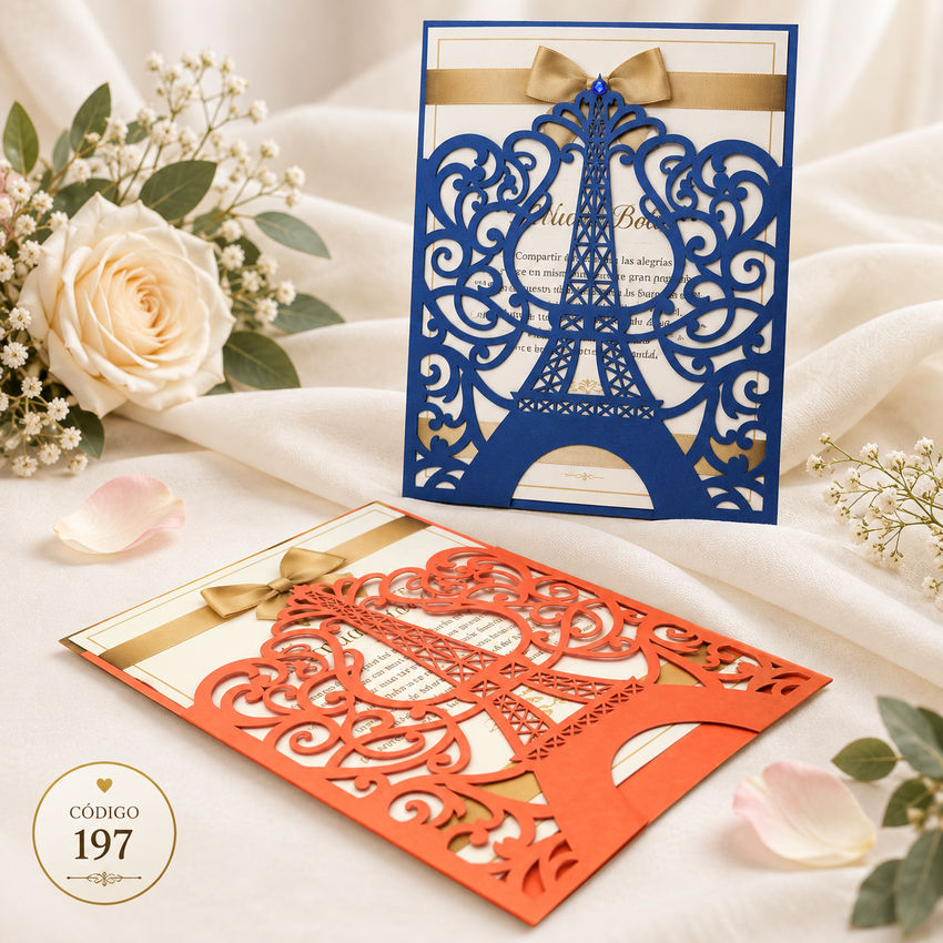 Invitación de boda · Torre Eiffel con marco calado · 197