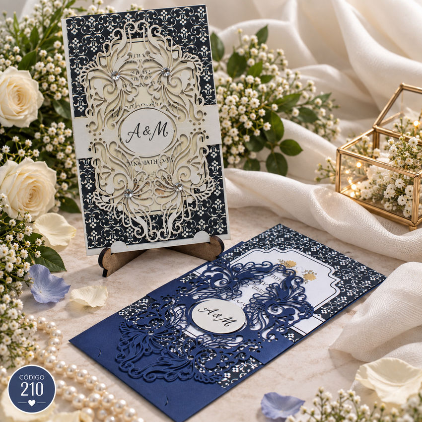 Invitación de boda · Filigrana lila con centro ornamental · 210