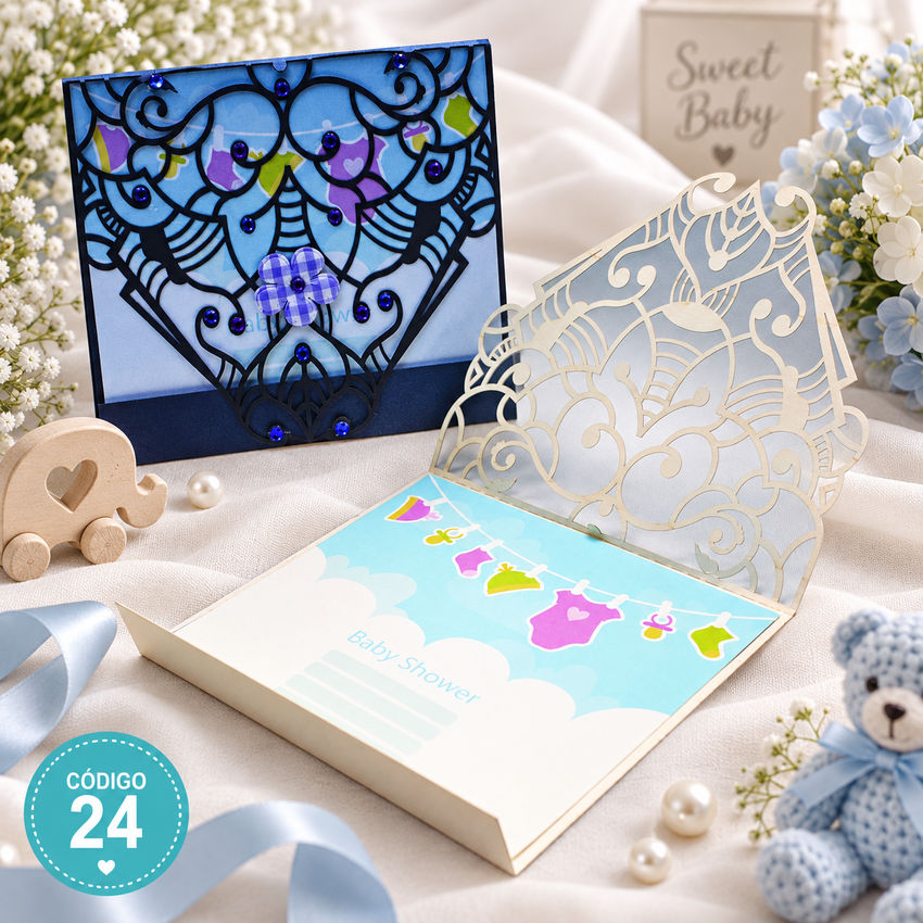 Invitación de boda · Corazón calado con marco oscuro · 24