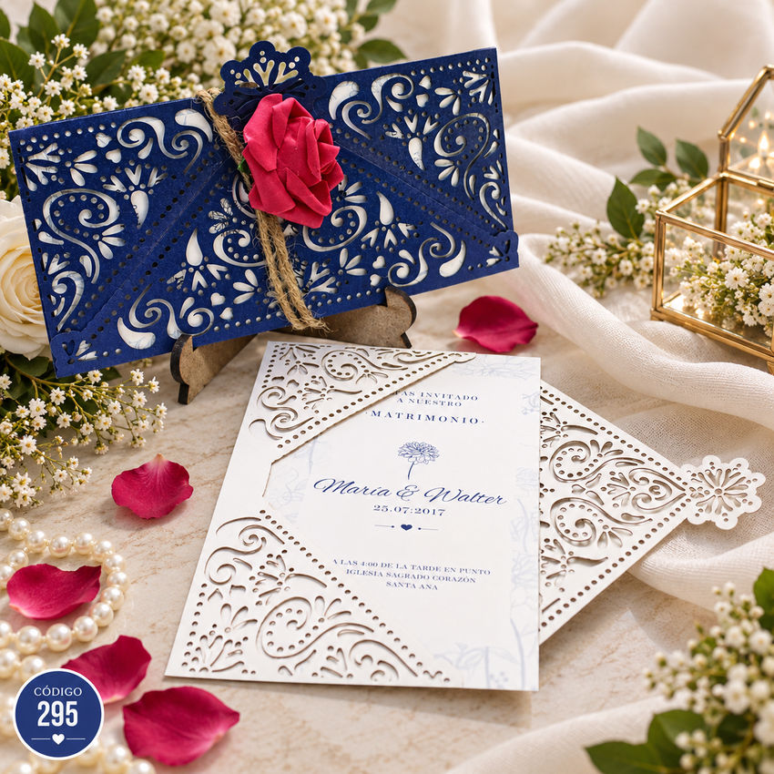 Invitación de boda · Filigrana con rosa decorativa · 295