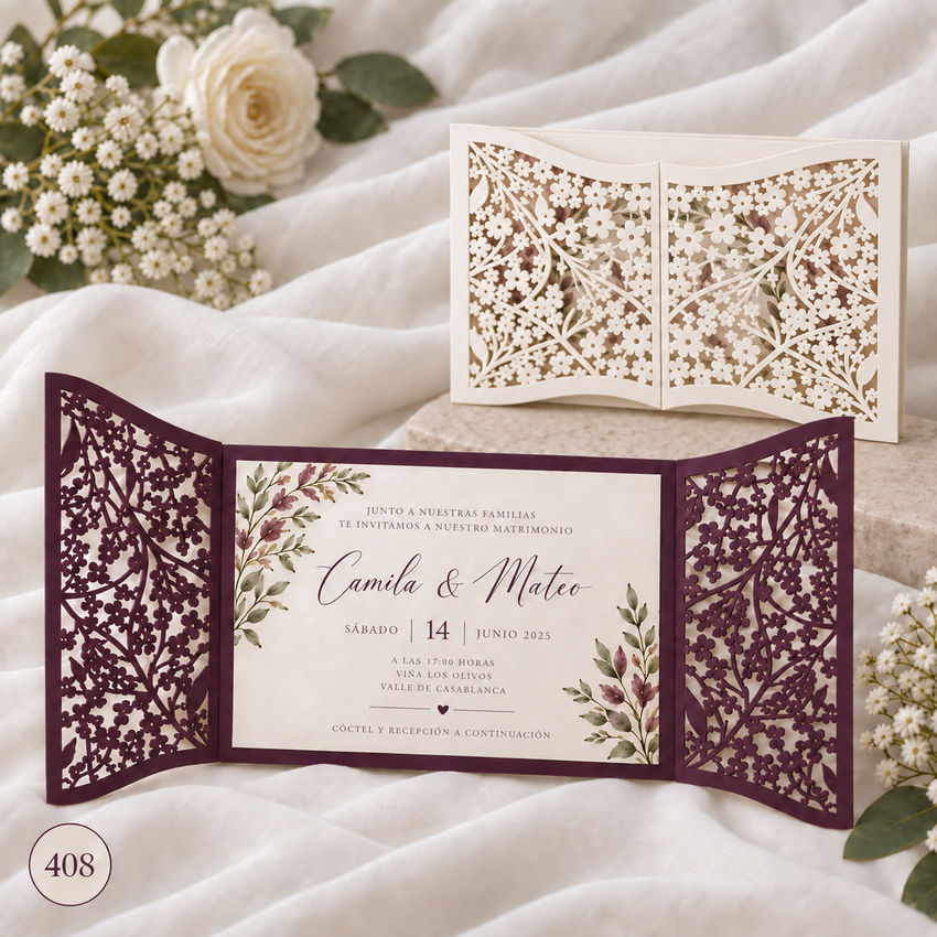 Invitación de boda · Encaje floral con tarjeta interior · 408