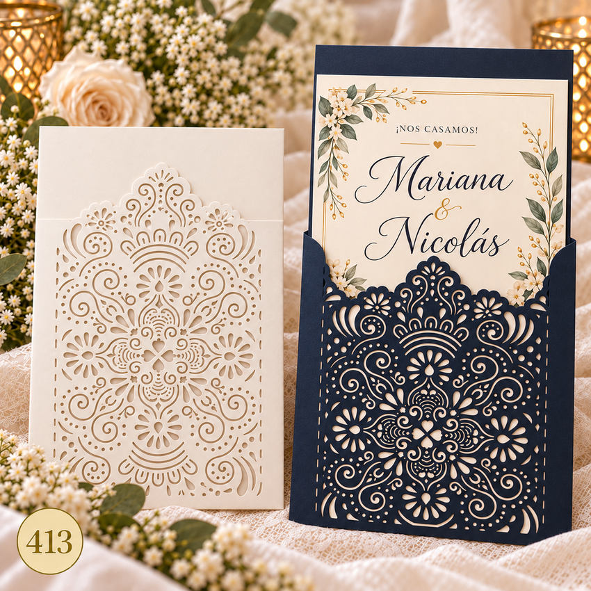 Invitación de boda · Marco fucsia con mandala floral · 413