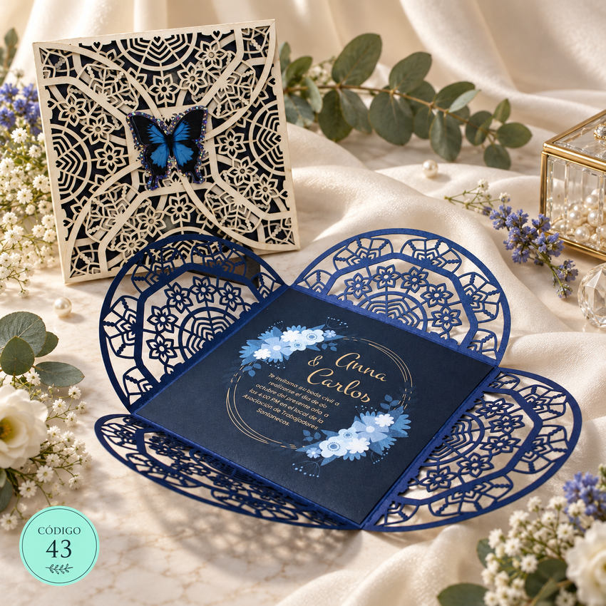 Invitación de boda · Calado vegetal de cuatro pétalos · 43