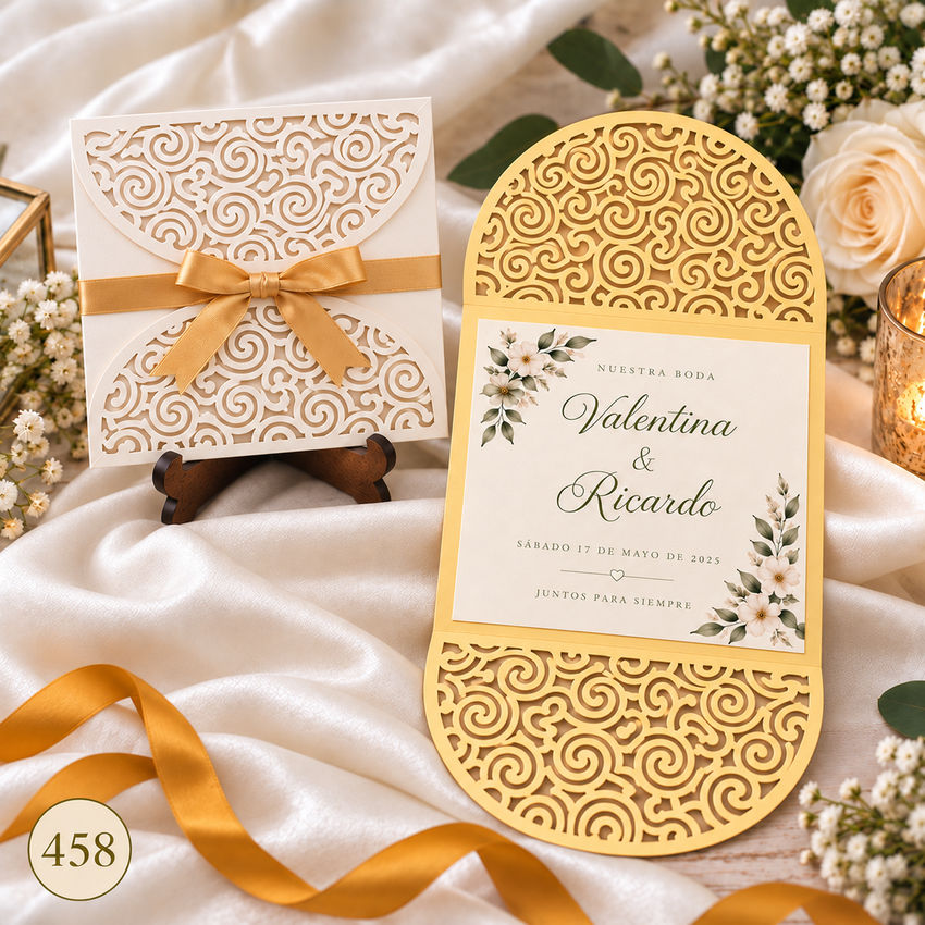 Invitación de boda · Solapa redondeada con lazo · 458