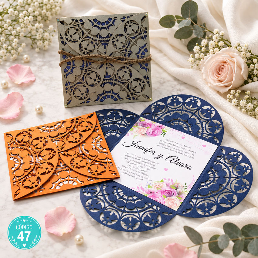 Invitación de boda · Encaje con apertura de pétalos · 47