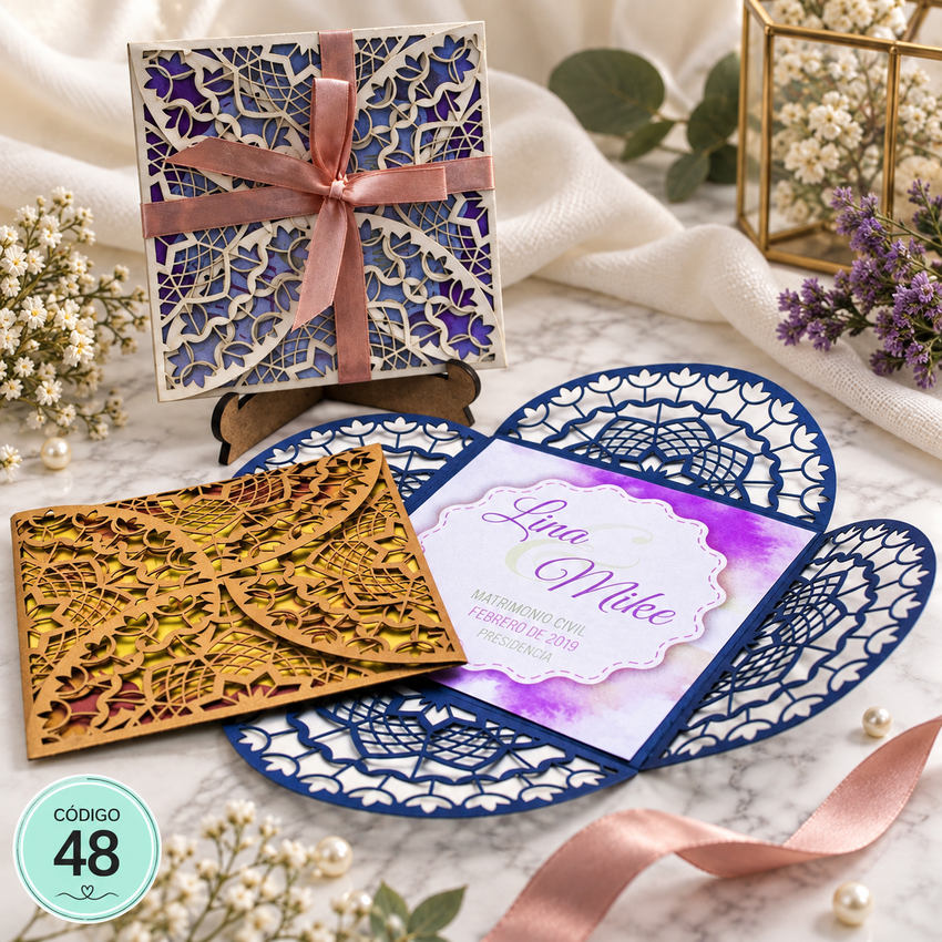Invitación de boda · Filigrana con lazo cruzado · 48