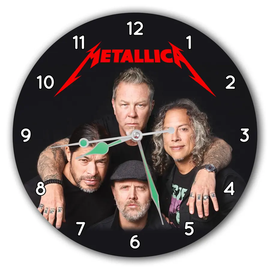 Reloj Metallica con retratos sobre negro · MUS-003