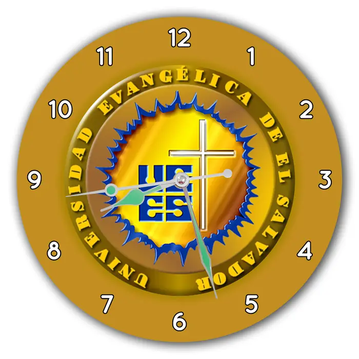 Reloj Universidad Evangélica sobre dorado · UNI-004